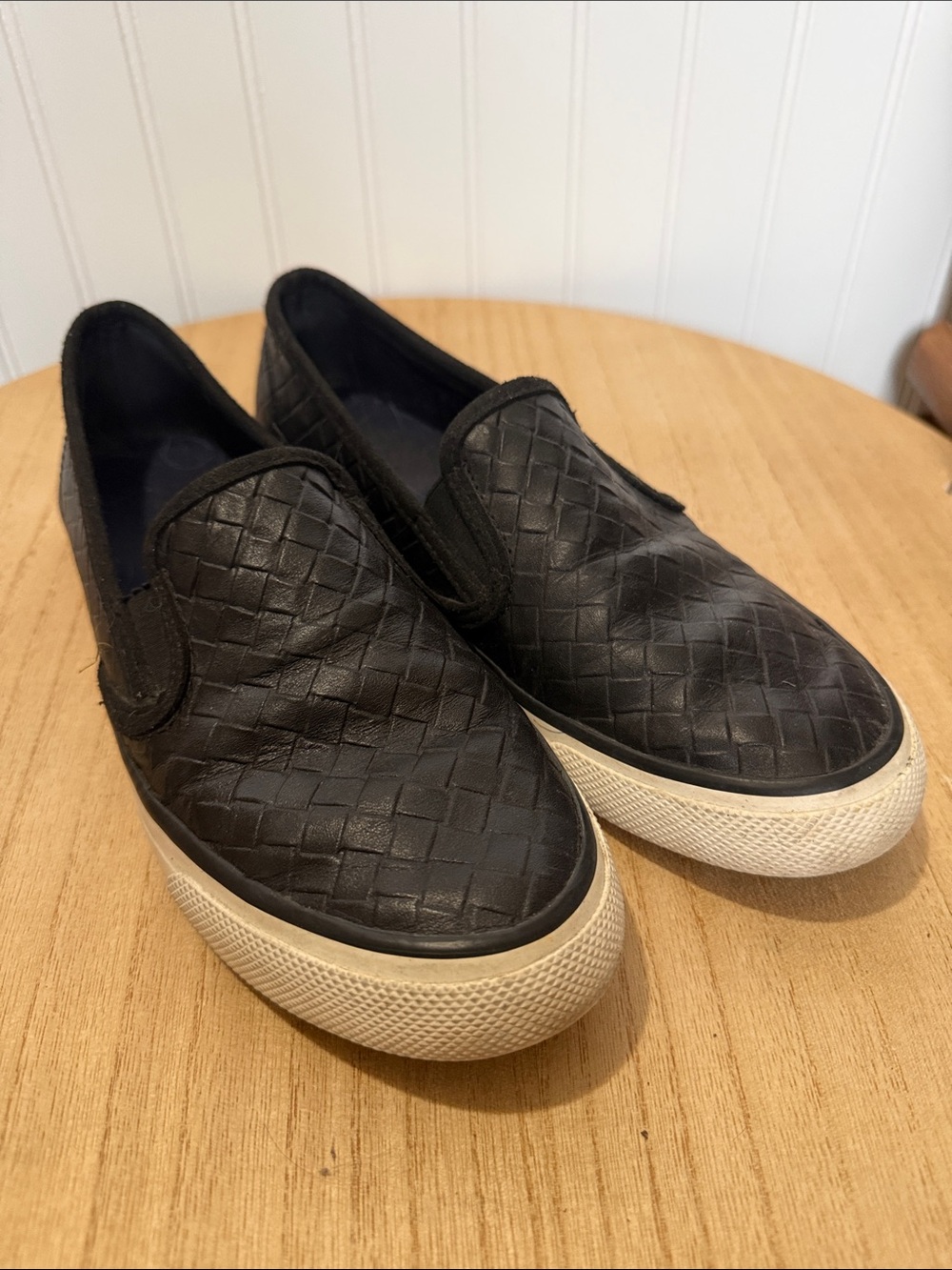 Sperry Black Woven Leather Slip-On Sneakers